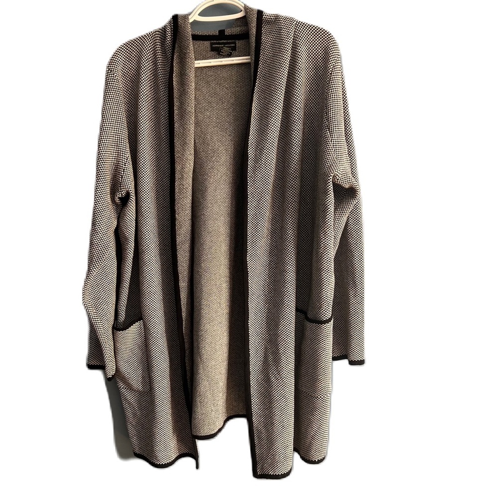 Adrienne Vittadini Hooded Checked Sweater Cardigan Open Front